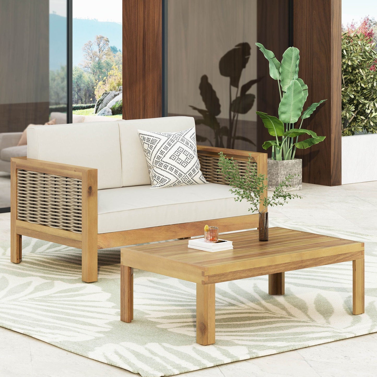 Outdoor Patio Set with Coffee Table and Loveseat - Teak Beige, 2-piece HouseOfZazla on Tampa Home & Garden Store