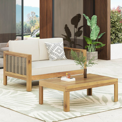 Outdoor Patio Set with Coffee Table and Loveseat - Teak Beige, 2-piece HouseOfZazla on Tampa Home & Garden Store