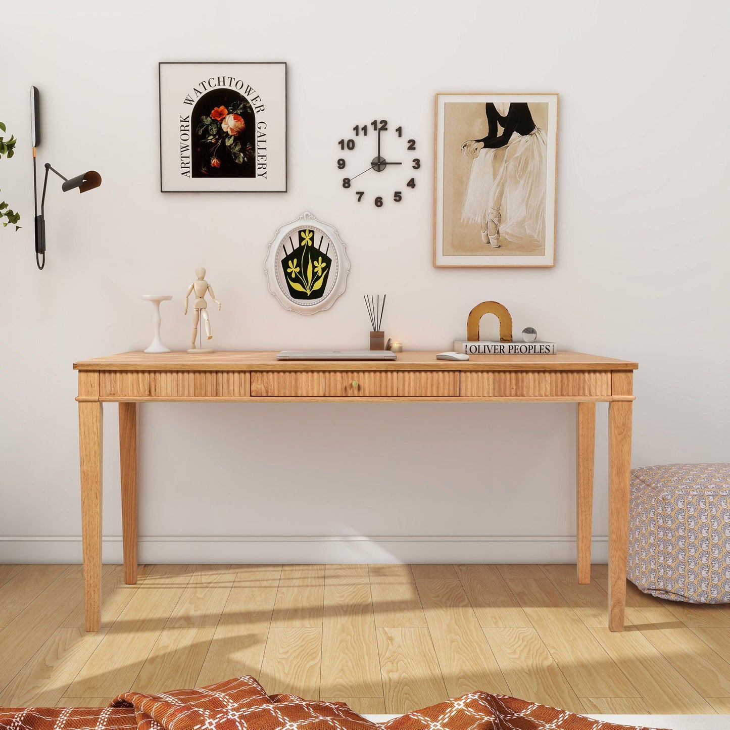 Dumont Modern Farmhouse 1-Drawer Fluted Writing Desk Natural Blonde on Tampa Home & Garden Store