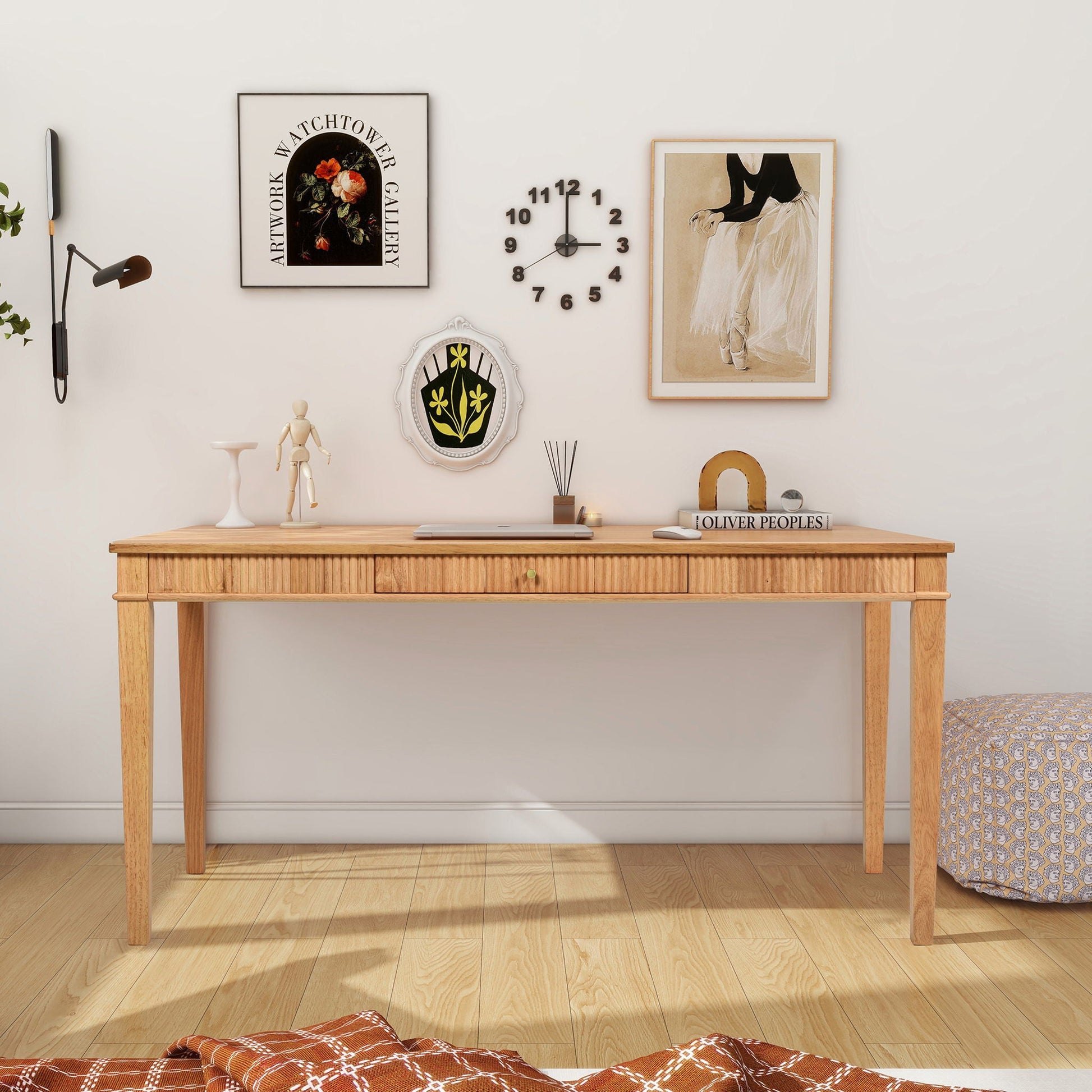 Dumont Modern Farmhouse 1-Drawer Fluted Writing Desk Natural Blonde on Tampa Home & Garden Store