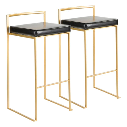 Fuji Contemporary Glam barstool pair, black cushions, gold frame, Unique Piece Furniture on Tampa Home & Garden Store