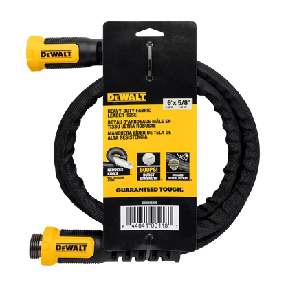 DeWalt heavy-duty fabric garden hose with yellow fittings, 6 ft x 5/8 in, rugged jacket on Tampa Home & Garden Store