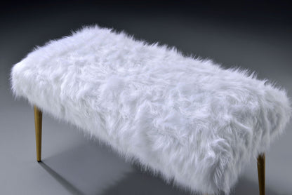 Bagley II Faux Fur Bench White with Gold legs, upholstered on Tampa Home & Garden Store