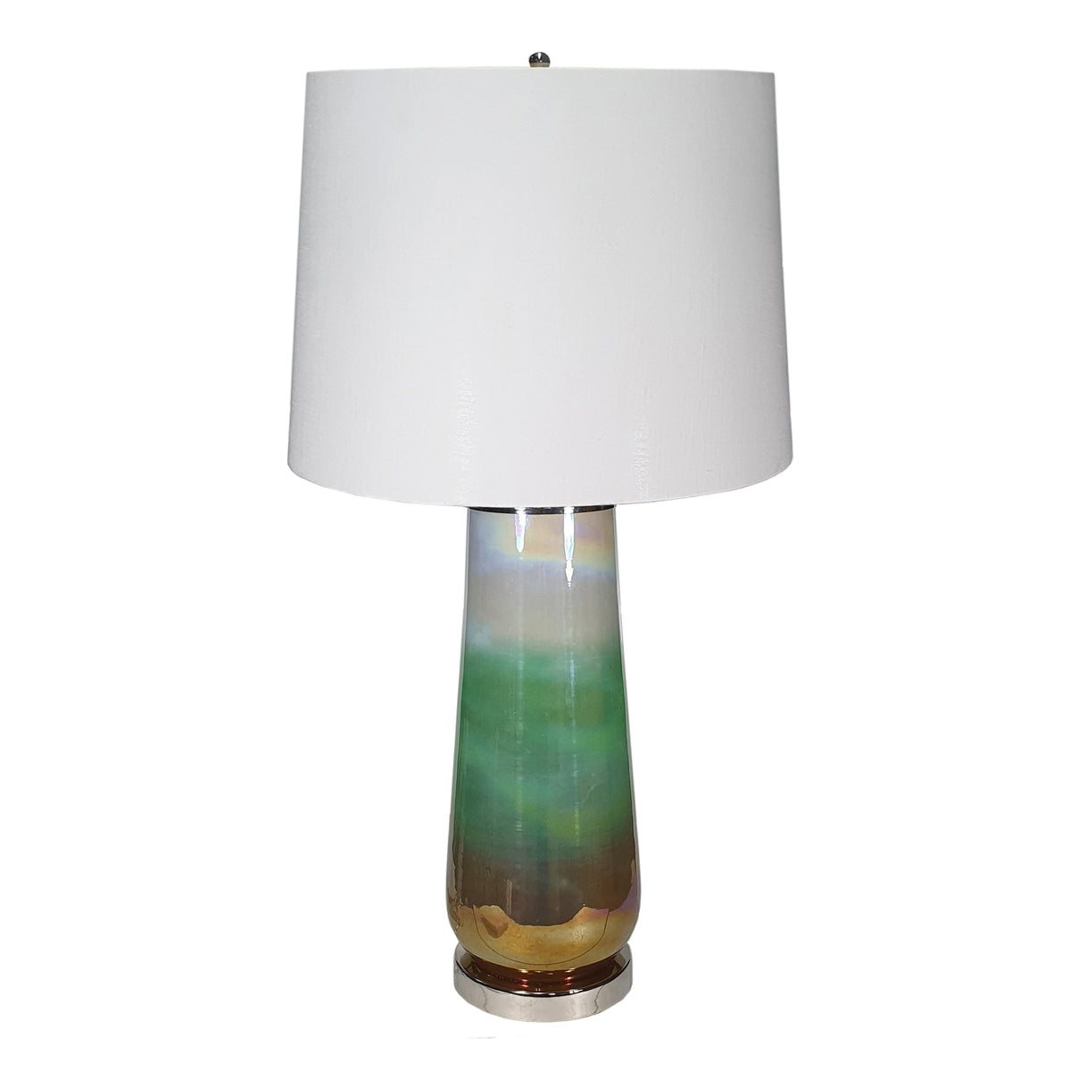 D16x30 Glass Table Lamp with white shade and iridescent glass base by HouseOfZazla on Tampa Home & Garden Store