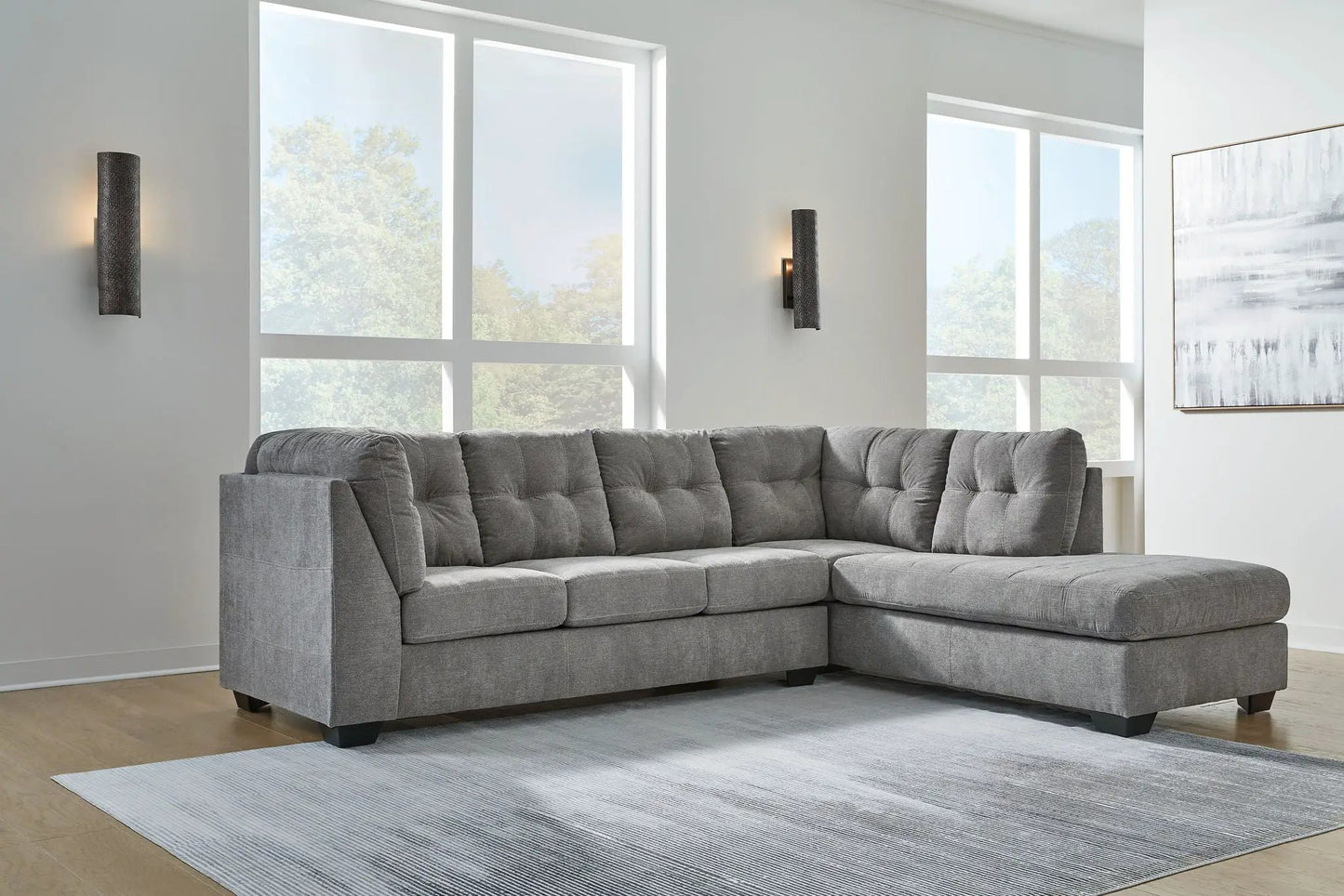 Marleton sectional sofa, gray tufted fabric, L-shaped with chaise by Unique Piece Furniture on Tampa Home & Garden Store