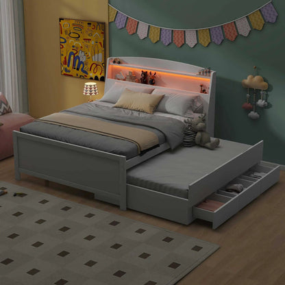 Full size platform bed with three storage drawers and LED headboard in white finish on Tampa Home & Garden Store