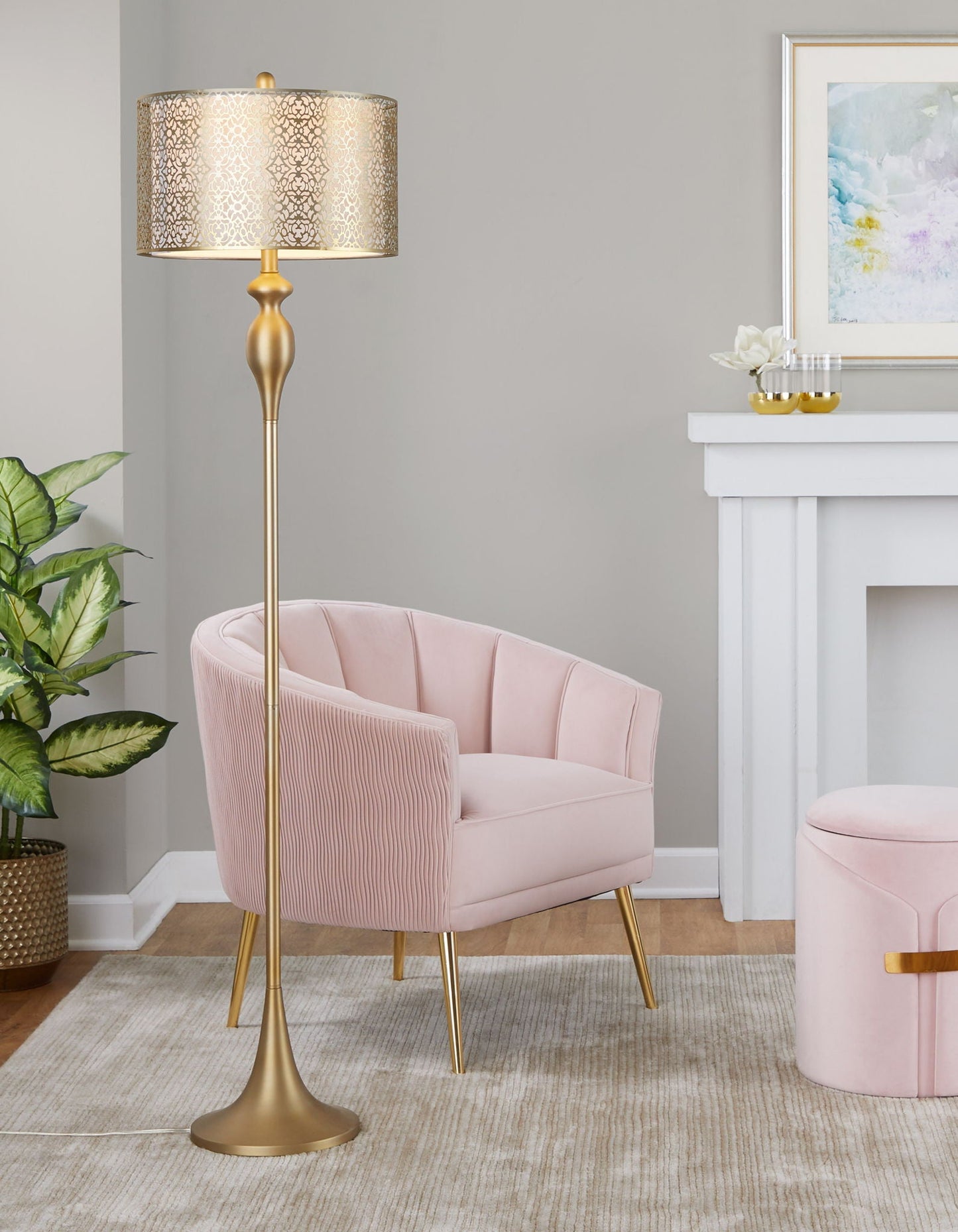 Ashland Contemporary Floor Lamp laser-cut gold shade, brass stem by HouseOfZazla on Tampa Home & Garden Store