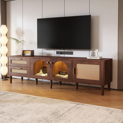 TV Stand With 3 Cabinets and 2 Drawers LED Light