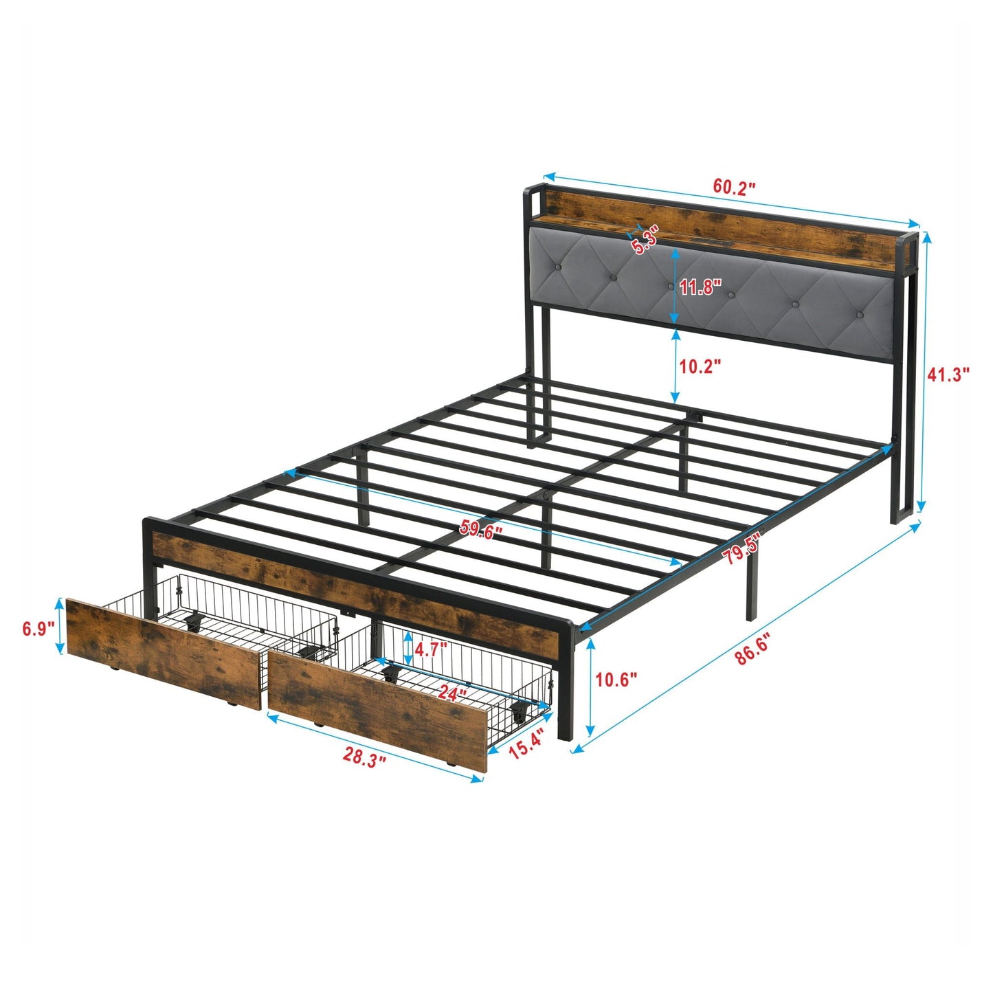 Modern Bed Frame With Led Lights and Storage