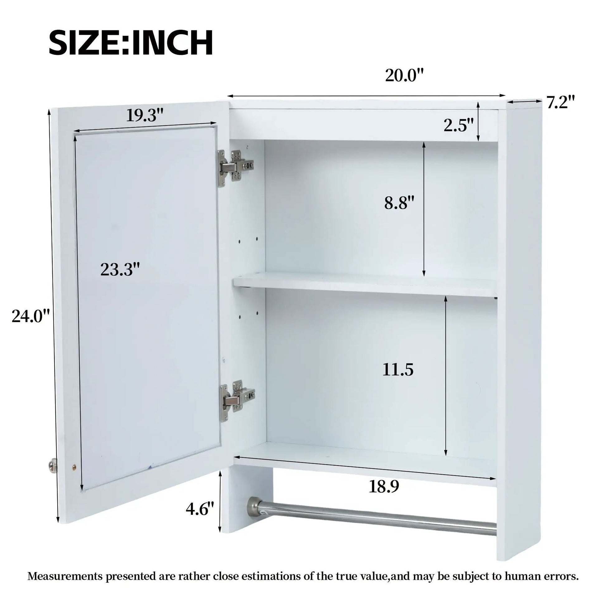 3-in-1 white wall-mounted bathroom mirror cabinet with adjustable shelf and towel bar on Tampa Home & Garden Store