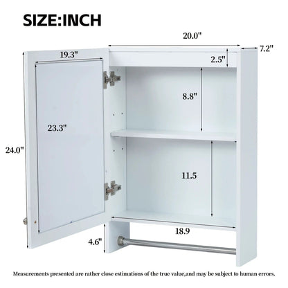 3-in-1 white wall-mounted bathroom mirror cabinet with adjustable shelf and towel bar on Tampa Home & Garden Store
