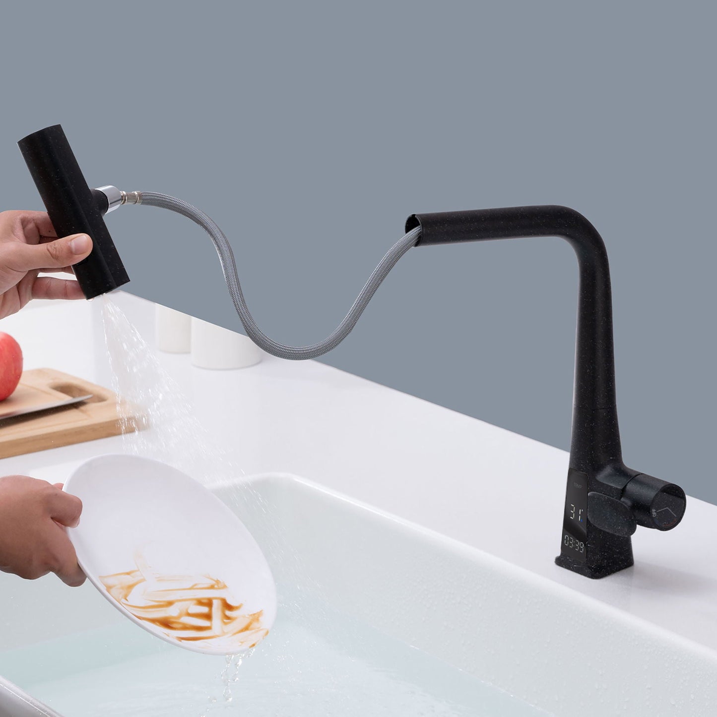Waterfall Faucet With Display and Pull Down Spray
