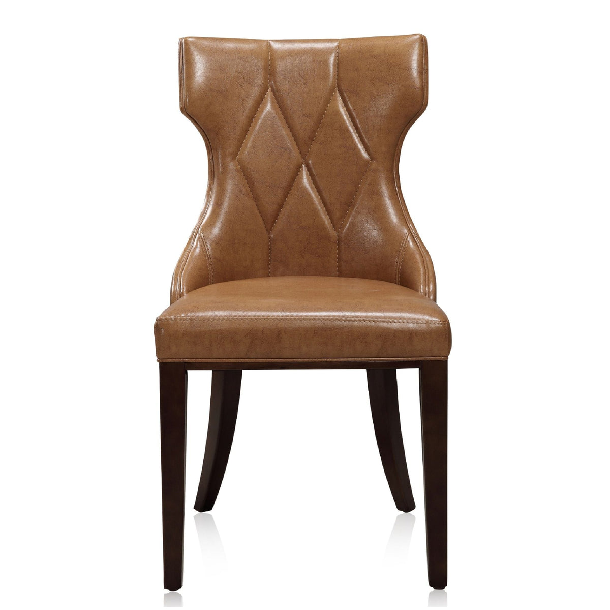 Reine dining chair set of 2 in brown leather with diamond tufting and solid wood frame on Tampa Home & Garden Store