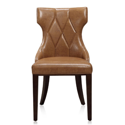 Reine dining chair set of 2 in brown leather with diamond tufting and solid wood frame on Tampa Home & Garden Store