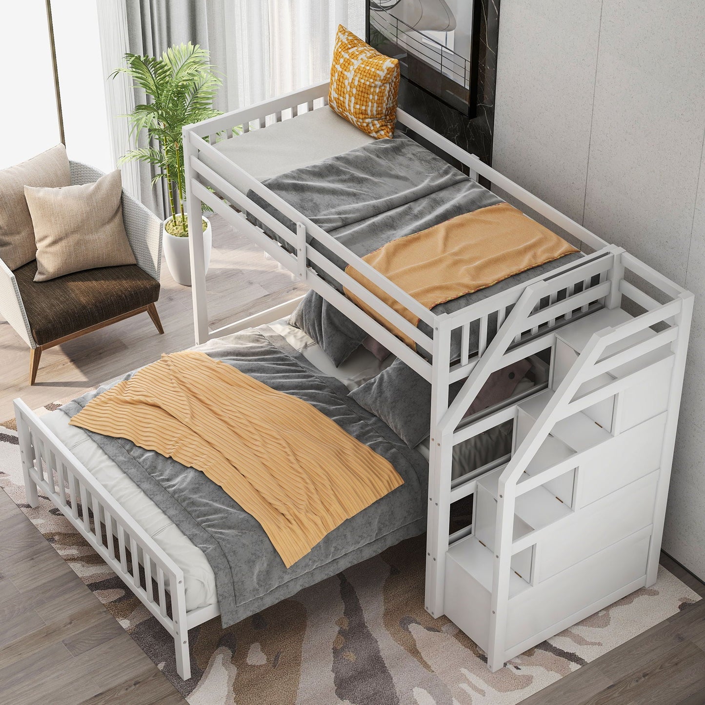 Loft Bed With Staircase And Storage white frame by HouseOfZazla on Tampa Home & Garden Store