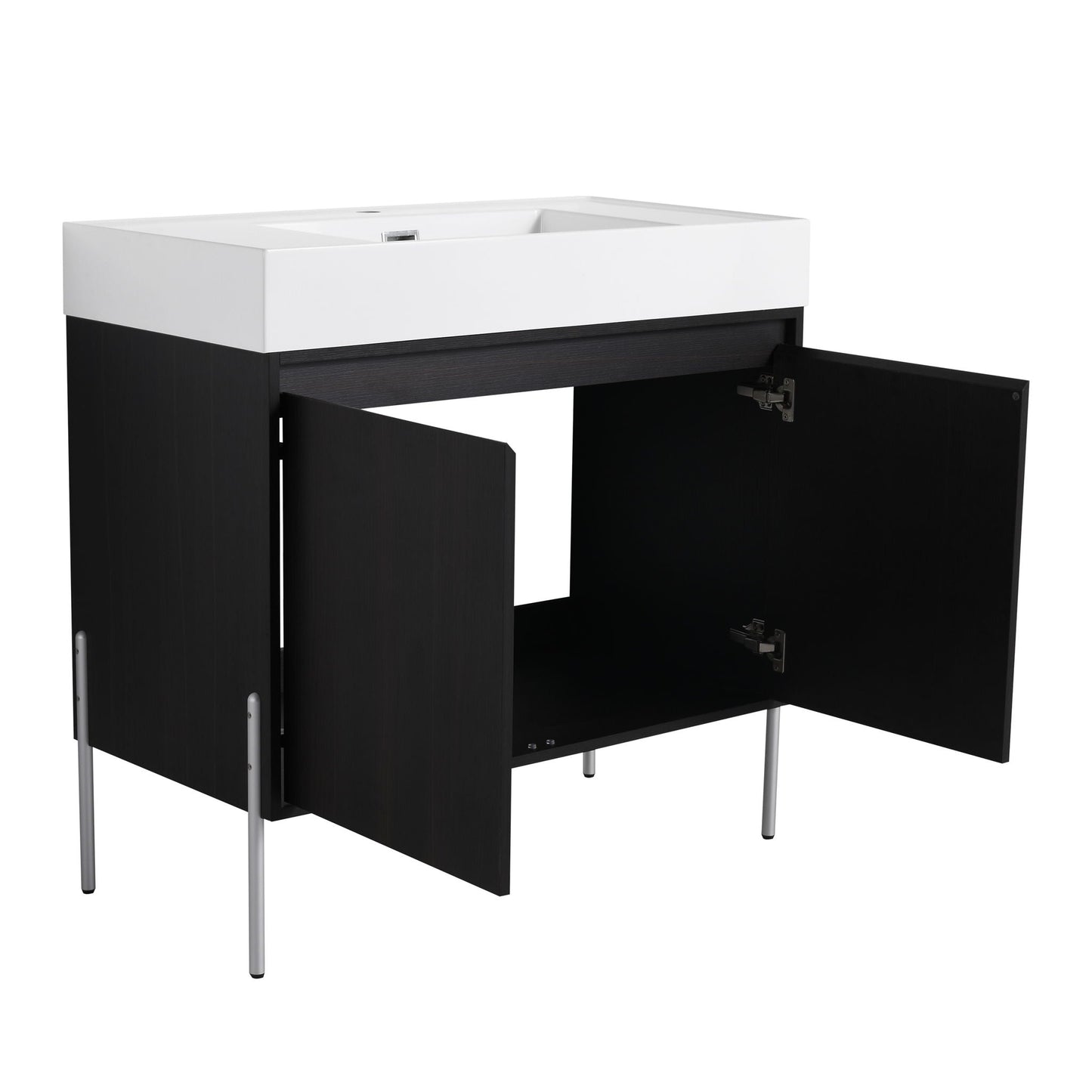 HouseOfZazla freestanding bathroom vanity with white resin sink atop black storage cabinet on Tampa Home & Garden Store