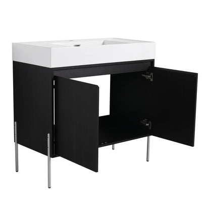 HouseOfZazla freestanding bathroom vanity with white resin sink atop black storage cabinet on Tampa Home & Garden Store