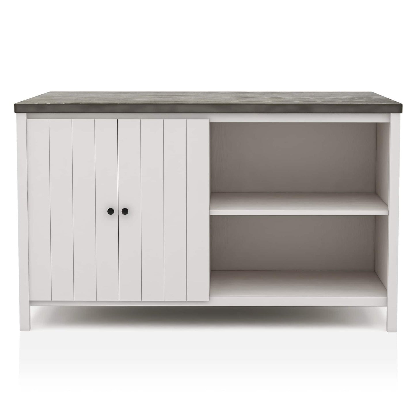 Counter height dining table with storage base in dark gray top; off-white doors HouseOfZazla on Tampa Home & Garden Store