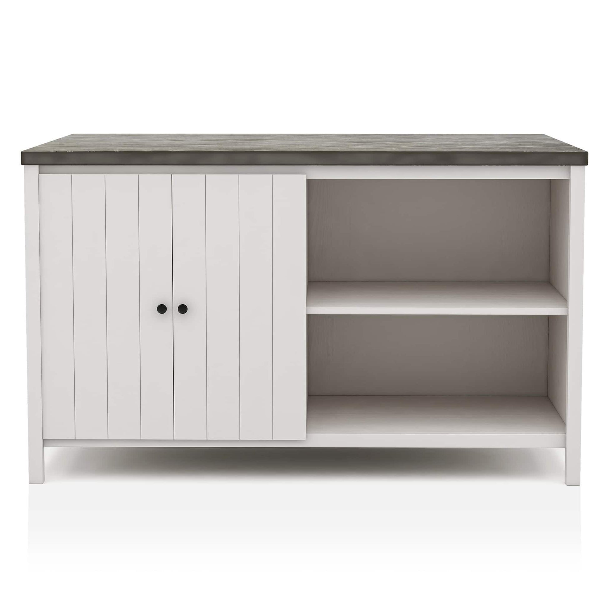 Counter height dining table with storage base in dark gray top; off-white doors HouseOfZazla on Tampa Home & Garden Store