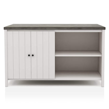 Counter height dining table with storage base in dark gray top; off-white doors HouseOfZazla on Tampa Home & Garden Store