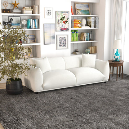 Mid-Century Modern Luxury Tufted Sofa in white upholstery by HouseOfZazla in bright living room on Tampa Home & Garden Store