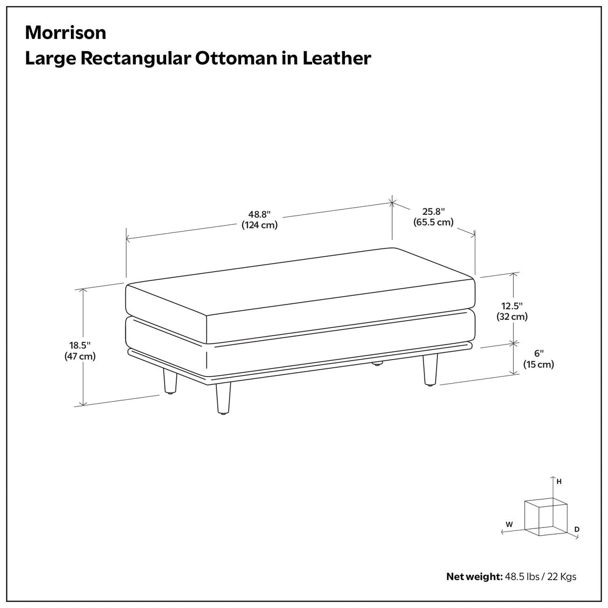 Morrison leather ottoman with feather cushion by HouseOfZazla 48.8x25.8x18.5 in on Tampa Home & Garden Store