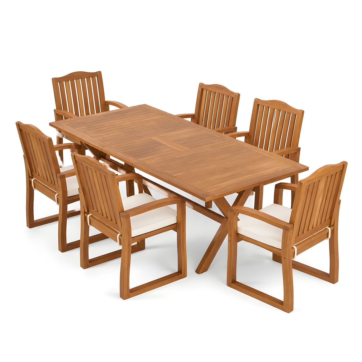 7 Piece Acacia Wood Outdoor Dining Table Set