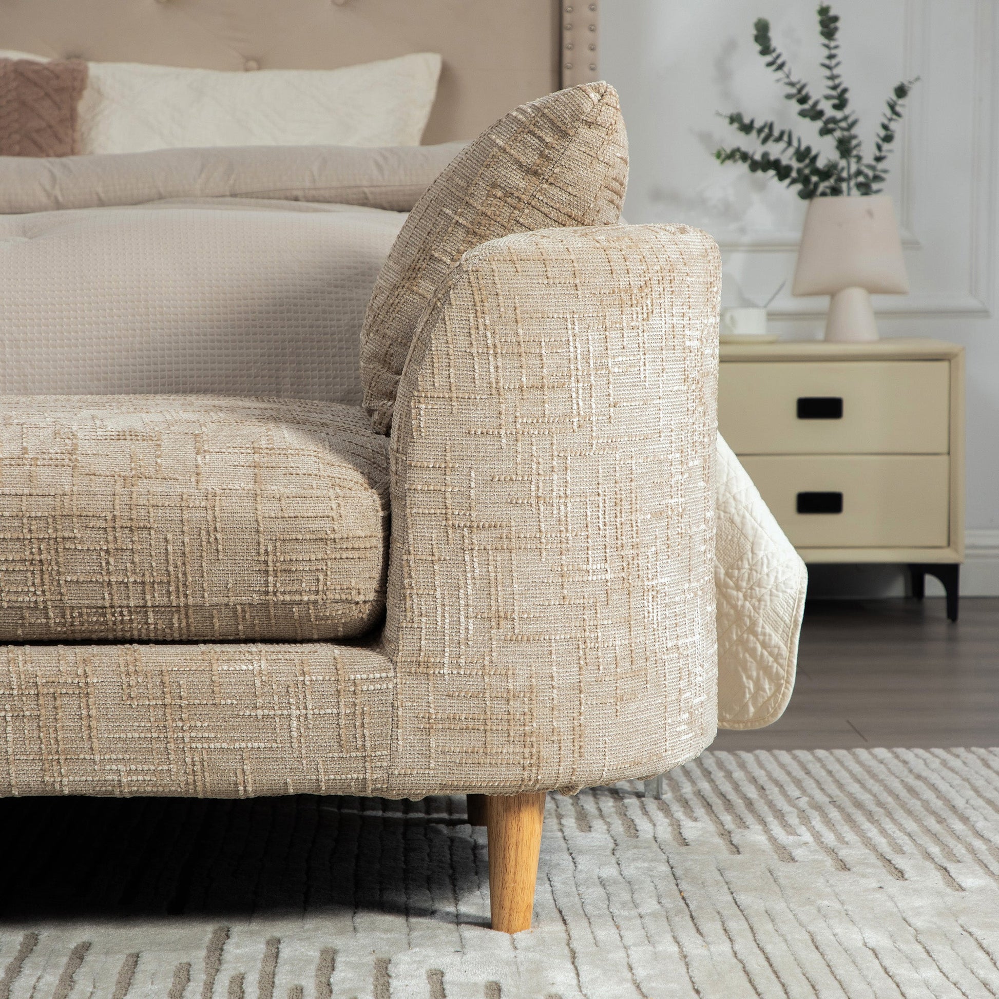 End-of-bed bench with armrests in beige fabric by HouseOfZazla, 77.17-inch wide on Tampa Home & Garden Store