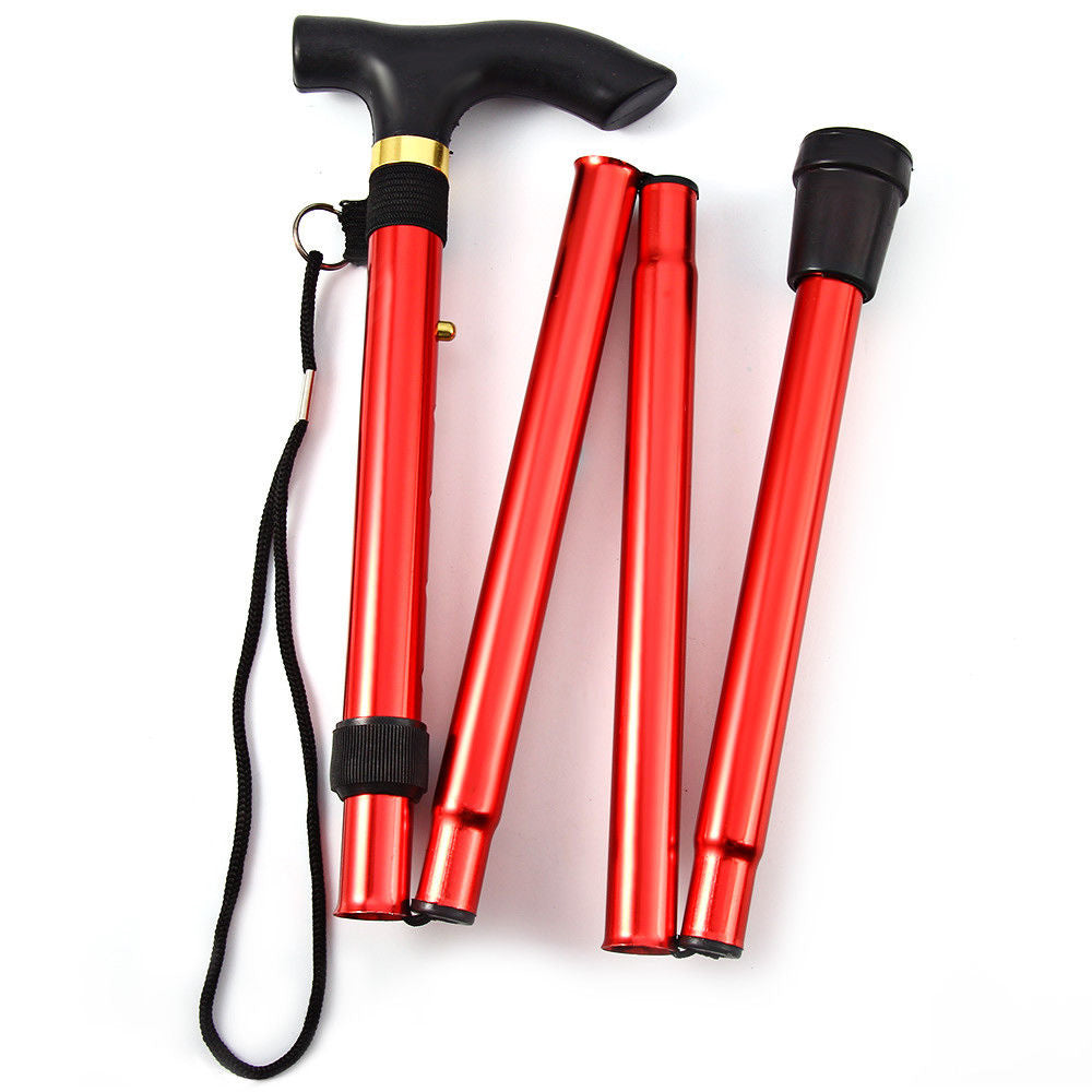 Walking cane 4-piece adjustable folding aluminum with red finish and black T-handle on Tampa Home & Garden Store