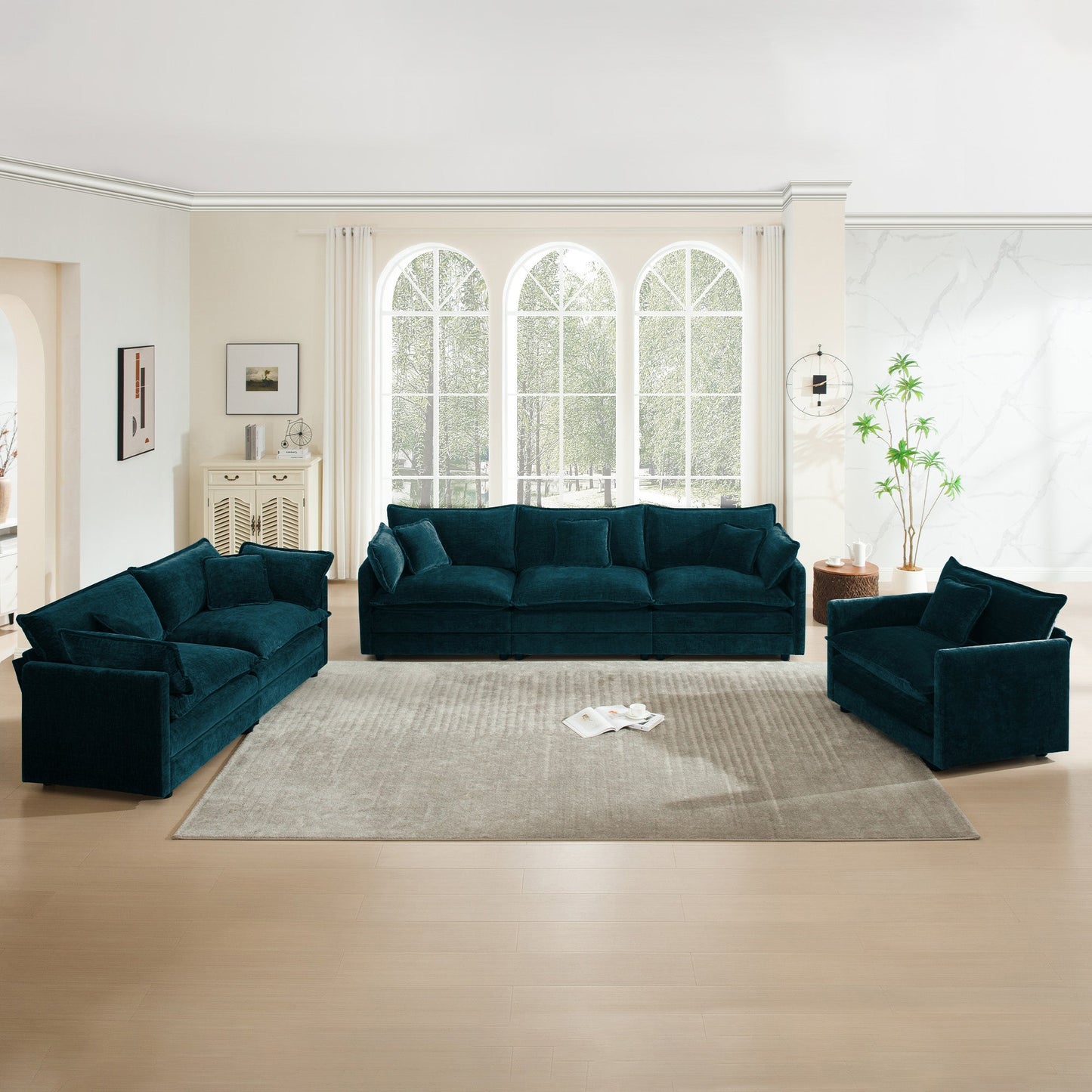 Modern and Comfy Chenille Three Piece Sofa