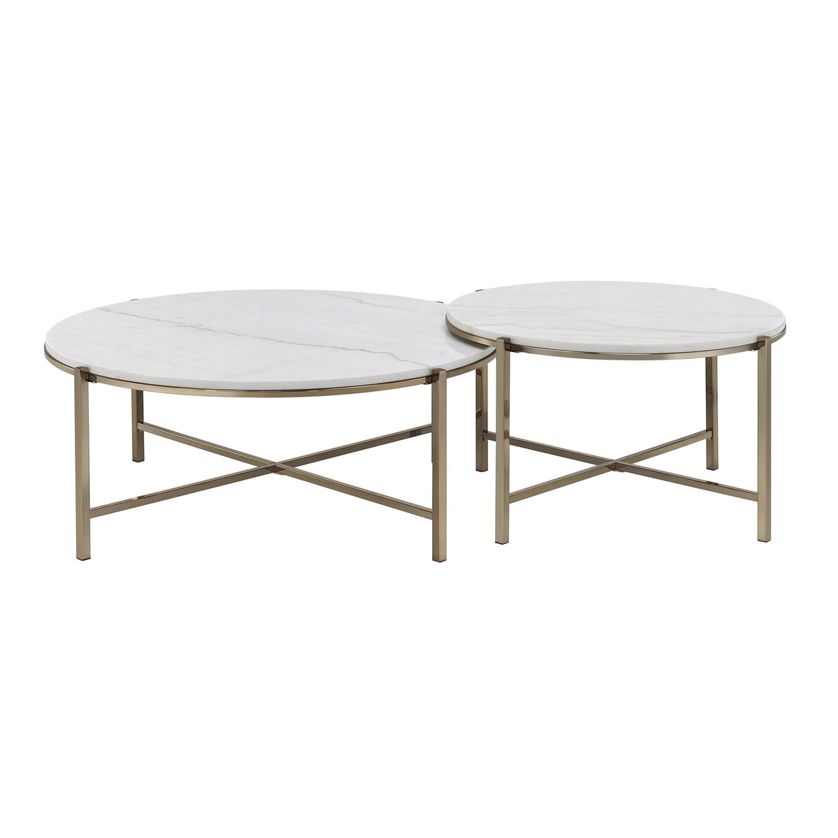 Marble top nesting table set by HouseOfZazla, 3-piece with white tops and brass frames on Tampa Home & Garden Store