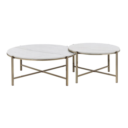 Marble top nesting table set by HouseOfZazla, 3-piece with white tops and brass frames on Tampa Home & Garden Store