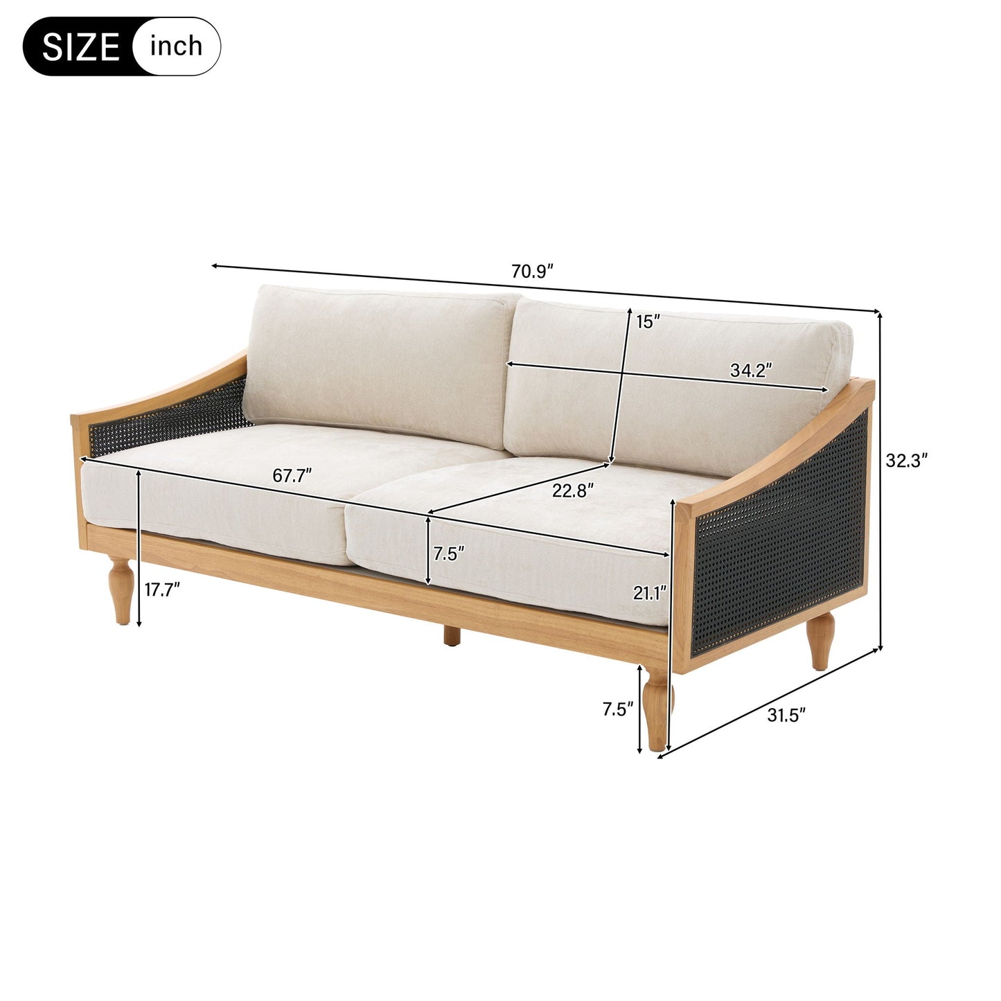 Compact Black Loveseat with Solid Wood Frame