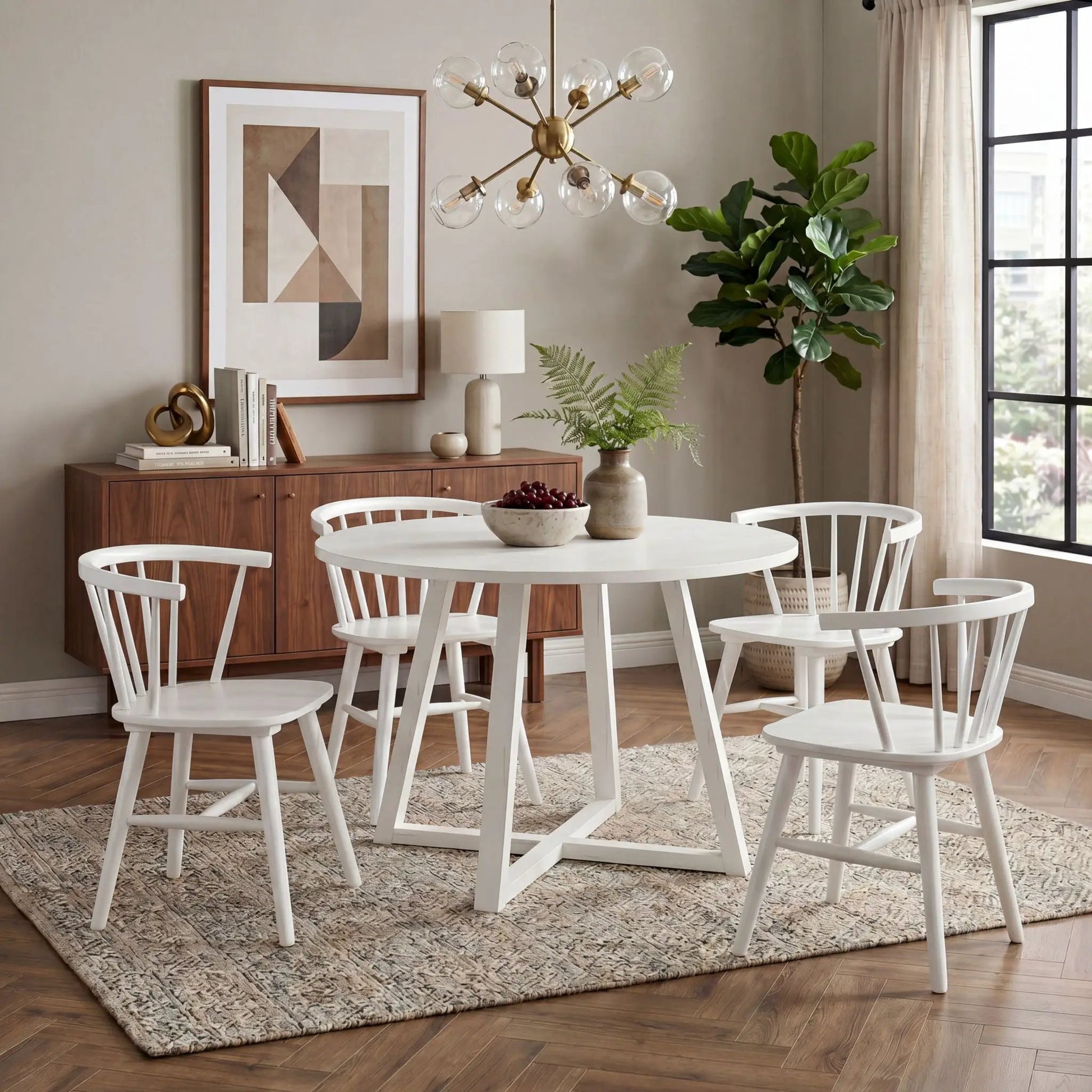 White Edo 5-piece dining set with trestle table and 4 Windsor chairs on Tampa Home & Garden Store