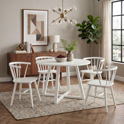 White Edo 5-piece dining set with trestle table and 4 Windsor chairs on Tampa Home & Garden Store