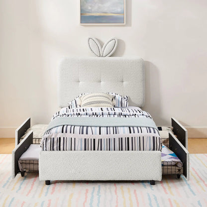 Upholstered Bed with Rabbit Ear Headboard and LED