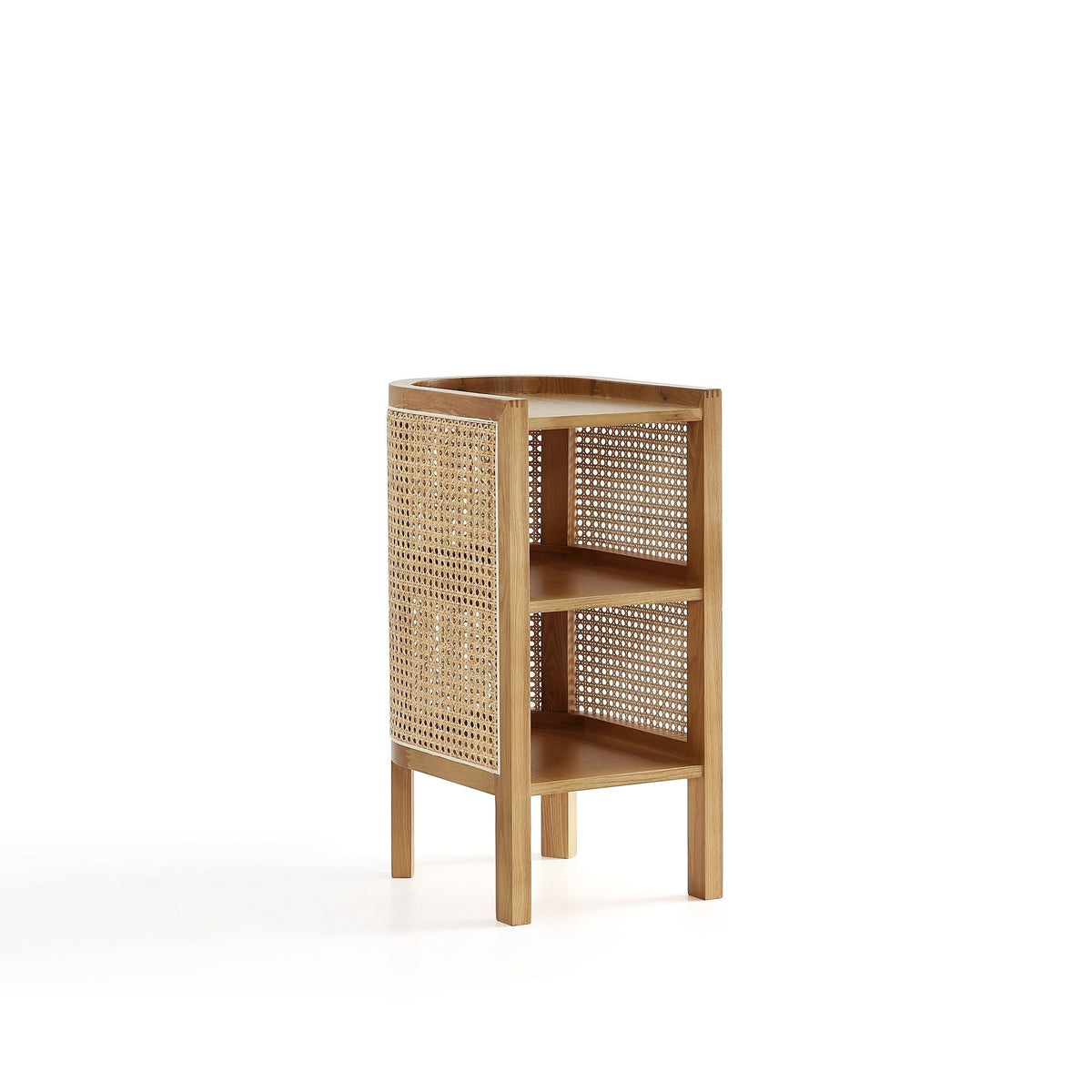 Modern Chic End Table with Two Shelves in brown wood and cane panels HouseOfZazla on Tampa Home & Garden Store