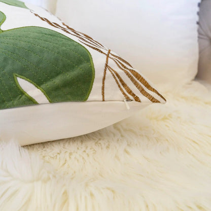 Autumn Vibes Leaf Accent Pillow green leaf quilted on white surface by Unique Piece Furniture on Tampa Home & Garden Store
