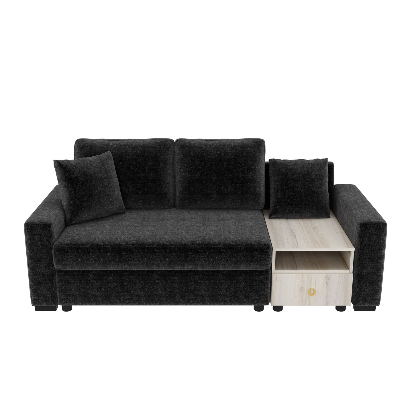 Modular sofa couch with storage armrest and center console in charcoal fabric by HouseOfZazla on Tampa Home & Garden Store