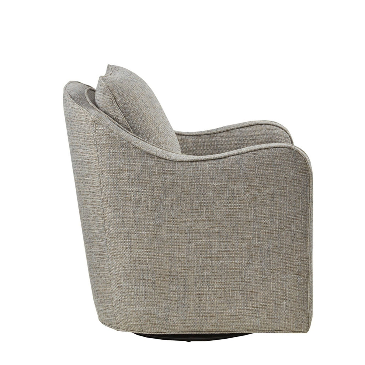 Wide seat 360° swivel arm chair by HouseOfZazla in gray/beige fabric with cushioned arms on Tampa Home & Garden Store
