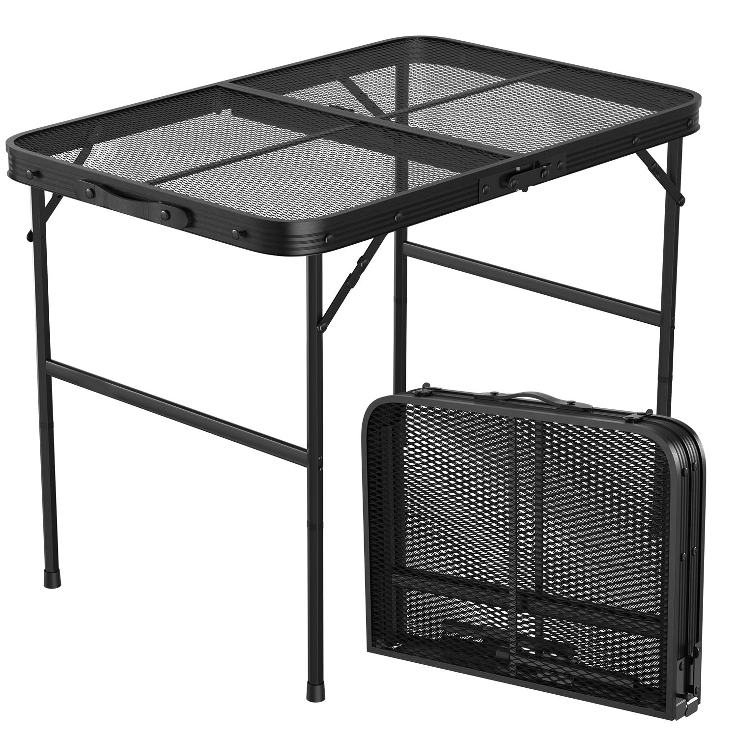 GemGear foldable camping table with aluminum alloy frame, mesh top, adjustable height on Tampa Home & Garden Store