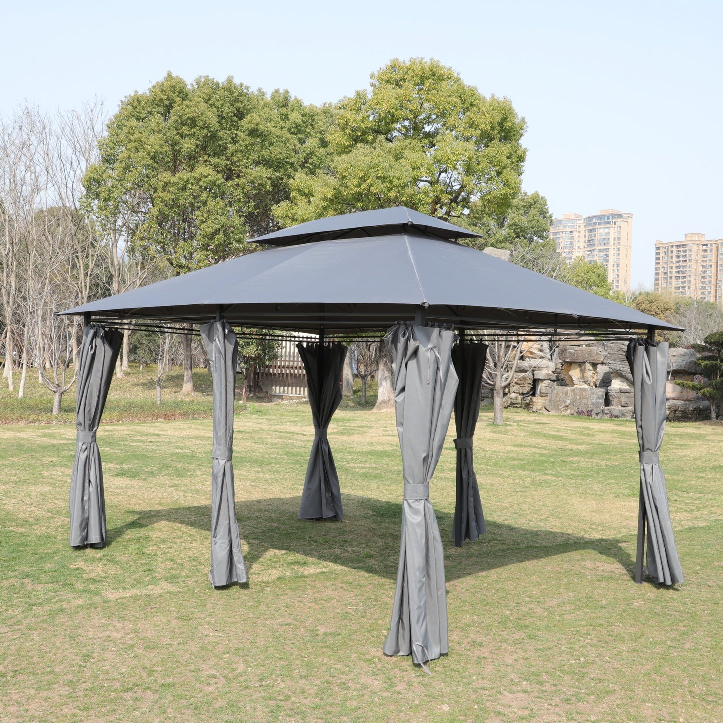 Gazebo gray HouseOfZazla with ventilated double roof and side walls on Tampa Home & Garden Store