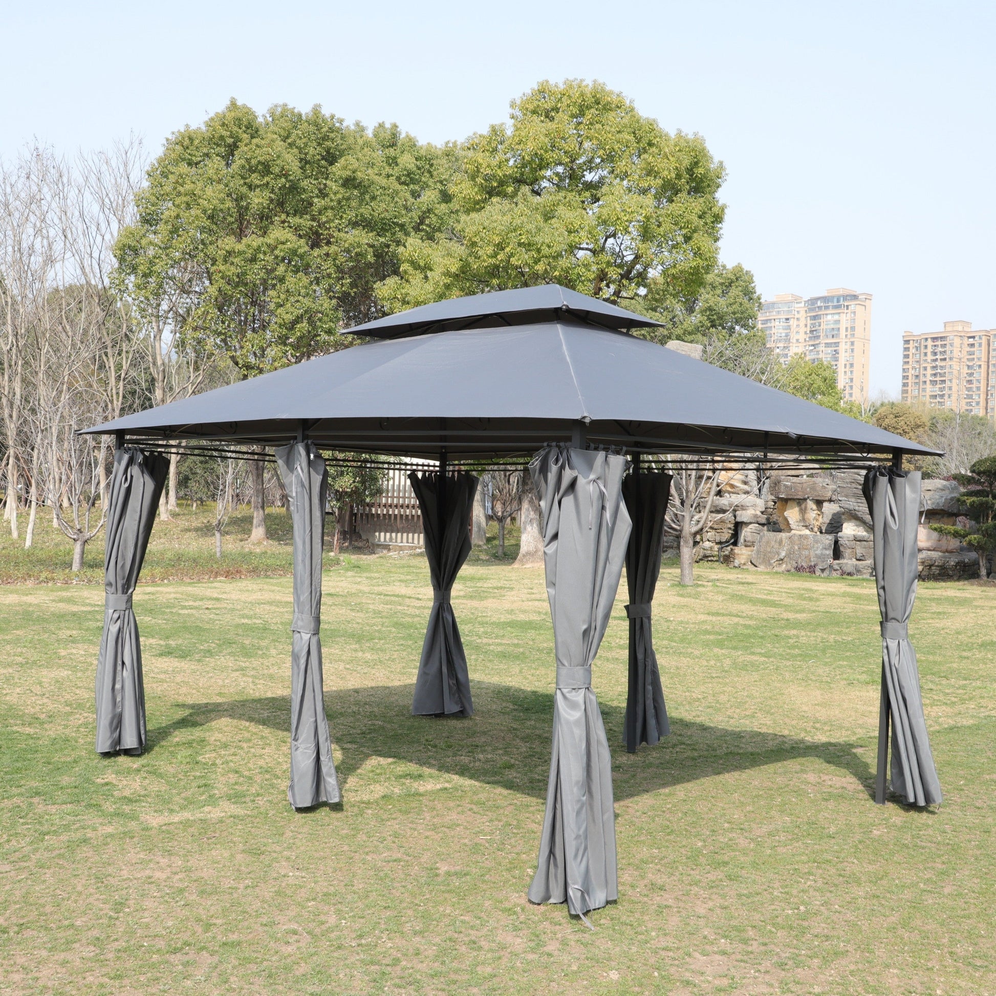 Gazebo gray HouseOfZazla with ventilated double roof and side walls on Tampa Home & Garden Store