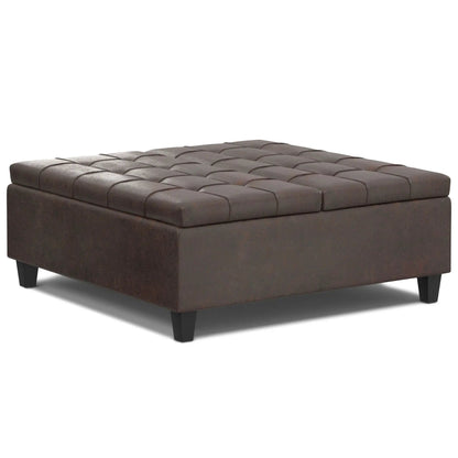 Harrison large coffee table storage ottoman brown tufted leather on Tampa Home & Garden Store