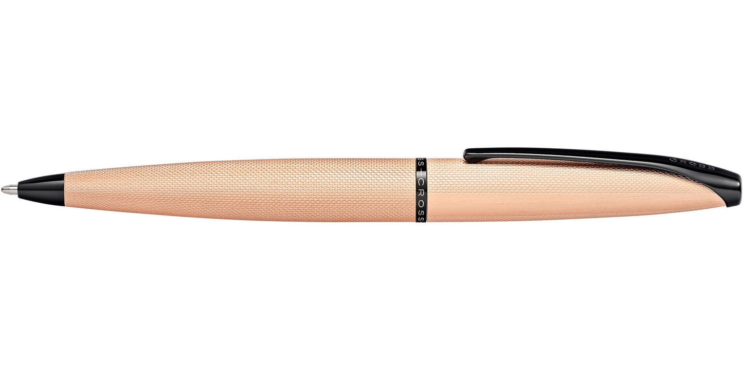 ATX Brushed Rose Gold Ballpoint Pen by A.T. Cross rose gold metal barrel with black clip on Tampa Home & Garden Store