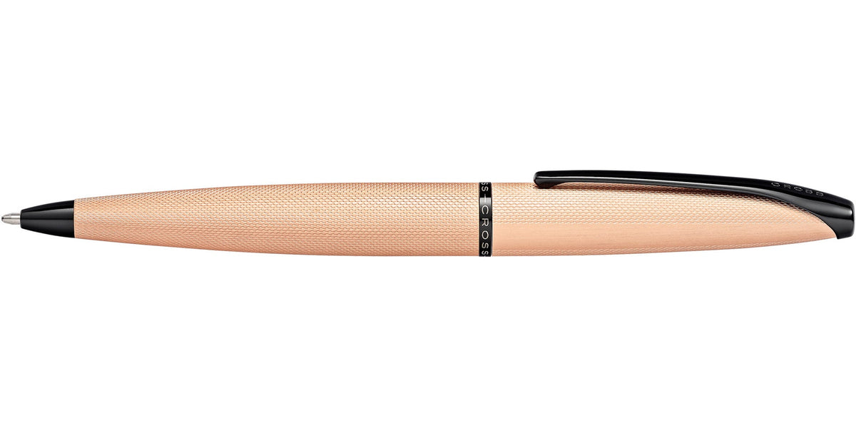 ATX Brushed Rose Gold Ballpoint Pen by A.T. Cross rose gold metal barrel with black clip on Tampa Home & Garden Store