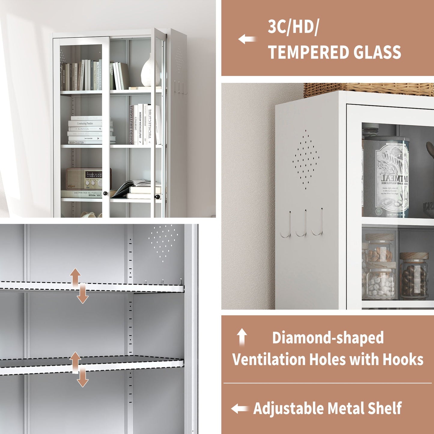 White Metal Kitchen Pantry Cabinet with Shelves