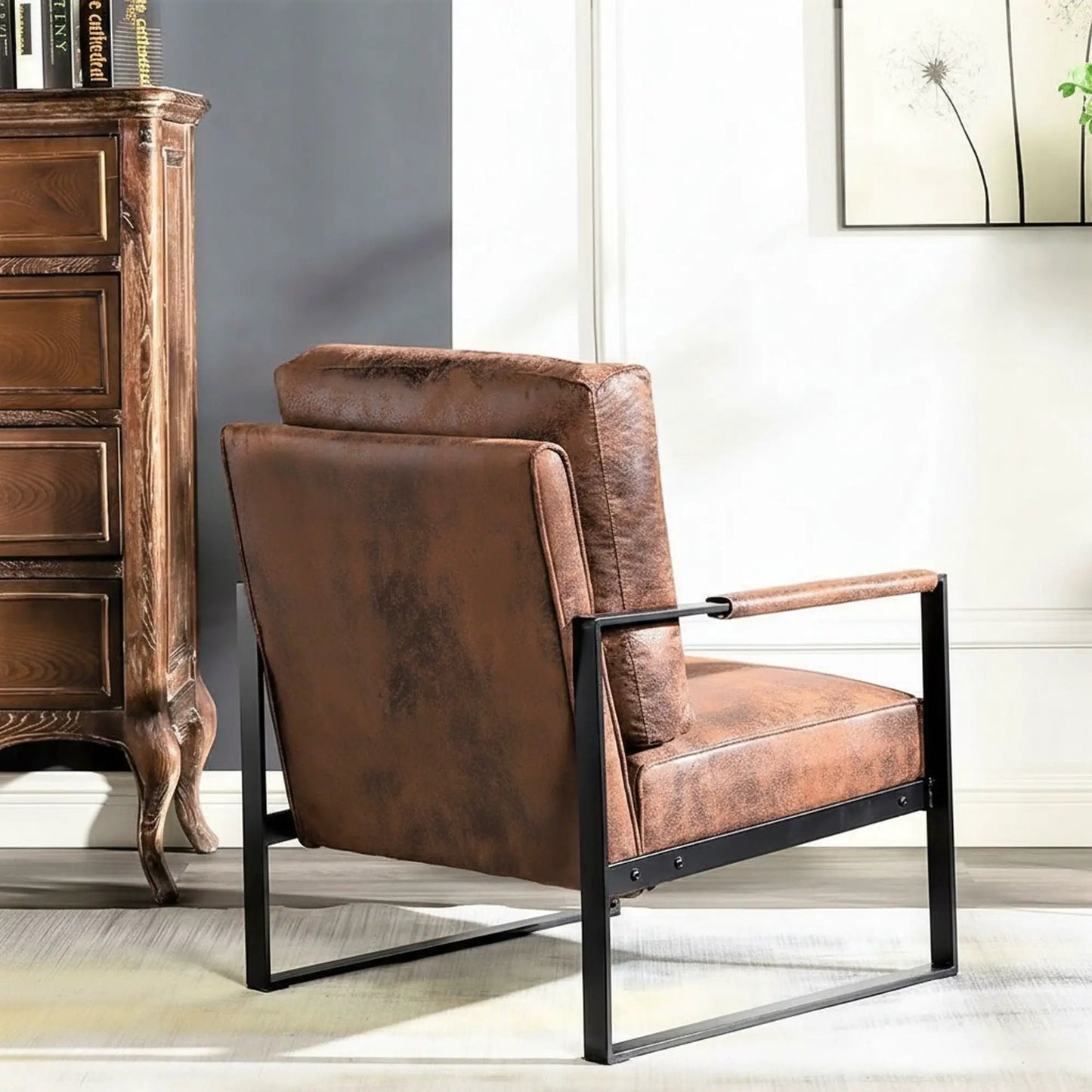 Accent Chair With Durable Square Frame Brown