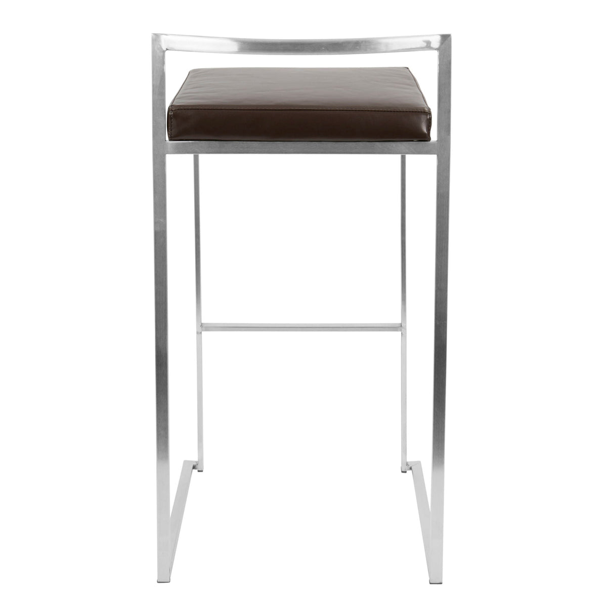 Contemporary stackable barstool with padded brown seat and brushed metal frame HouseOfZazla on Tampa Home & Garden Store