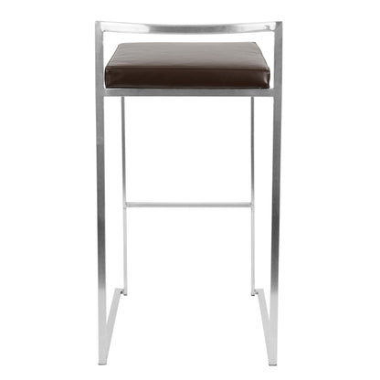 Contemporary stackable barstool with padded brown seat and brushed metal frame HouseOfZazla on Tampa Home & Garden Store